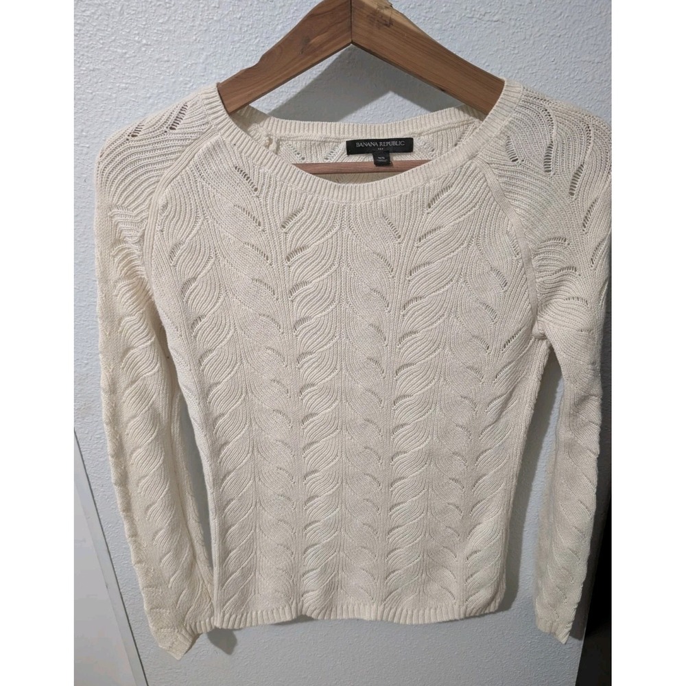 Banana Republic Cream Open Knit Sweater‎ Women's XS Lightweight Pullover